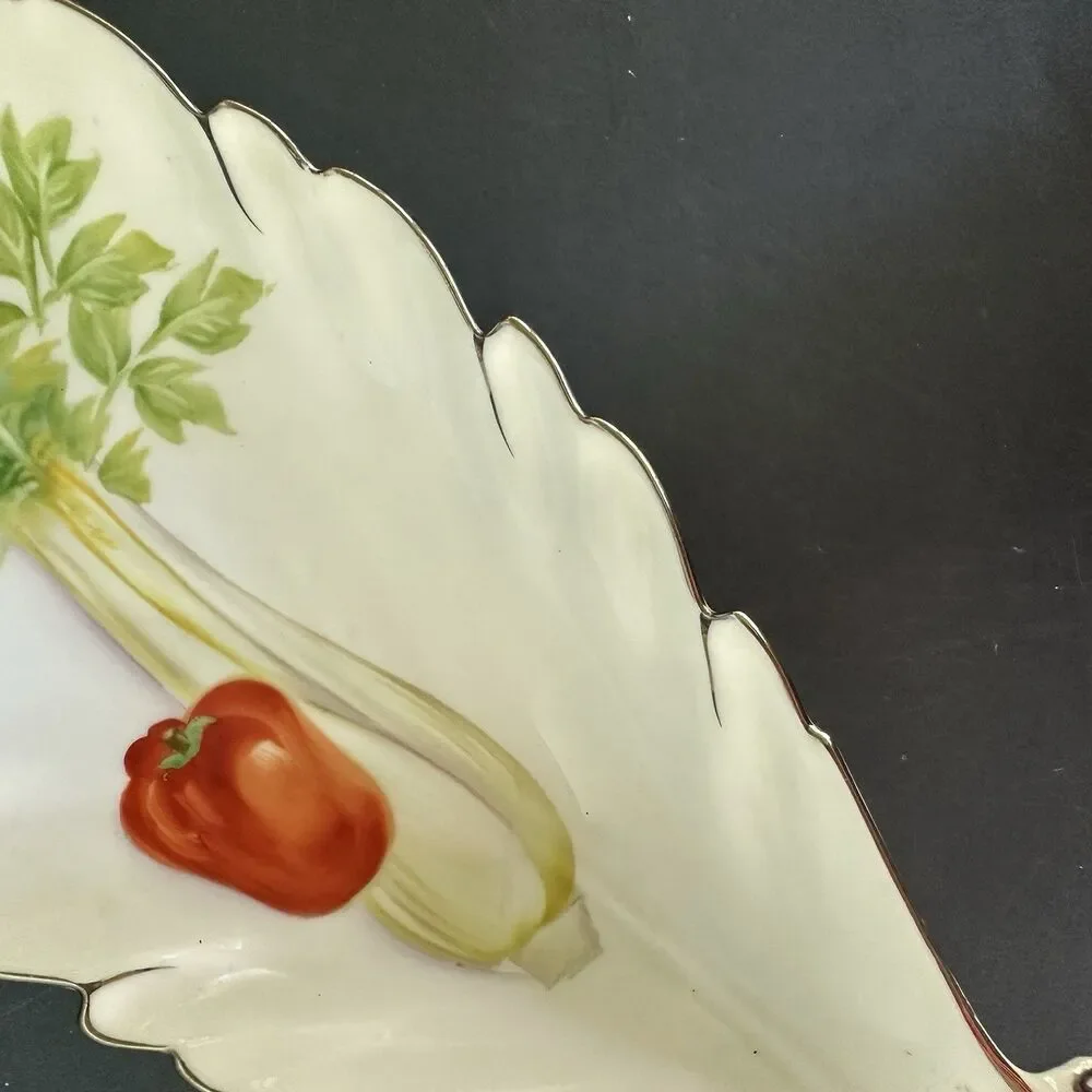 Noritake Hand Painted Japan Sandwich Serving Tray Leaf Porcelain Platter 12.5”